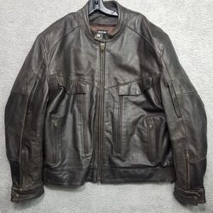 Xelement Men's Brown Leather Motorcycle Jacket 5XL Cafe RACER Vented WITH LINER
